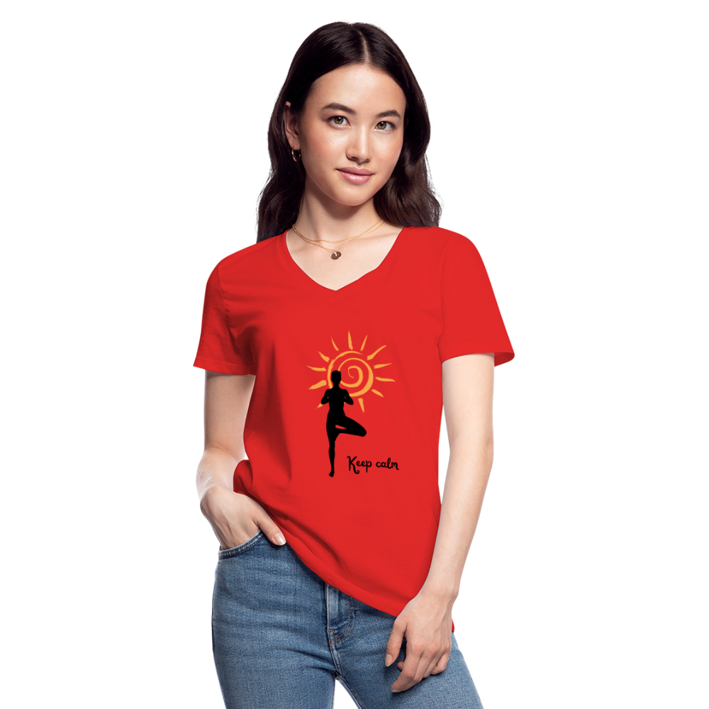 Klassisches Frauen-T-Shirt mit V-Ausschnitt - Keep calm - Rot