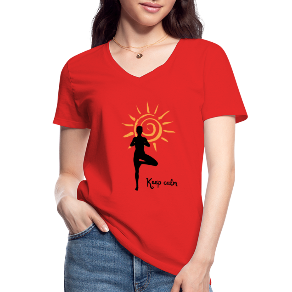 Klassisches Frauen-T-Shirt mit V-Ausschnitt - Keep calm - Rot