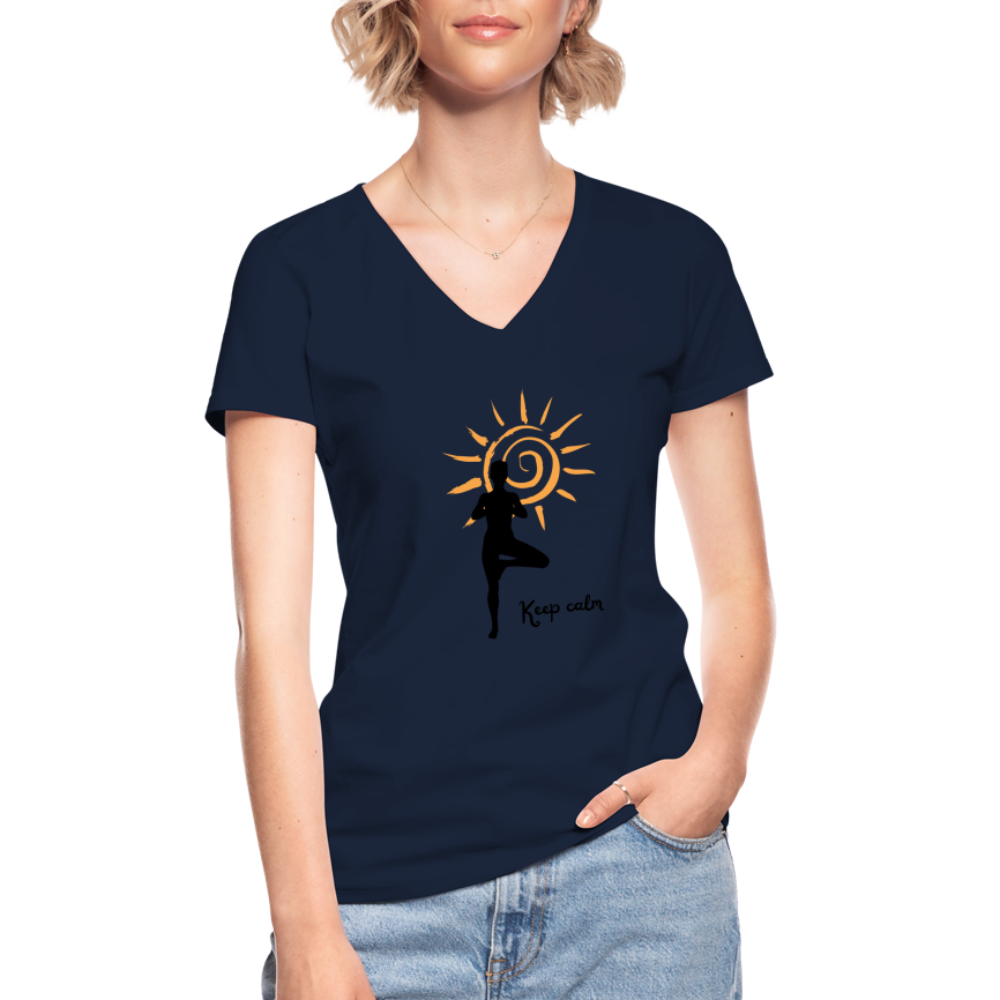 Klassisches Frauen-T-Shirt mit V-Ausschnitt - Keep calm - Navy