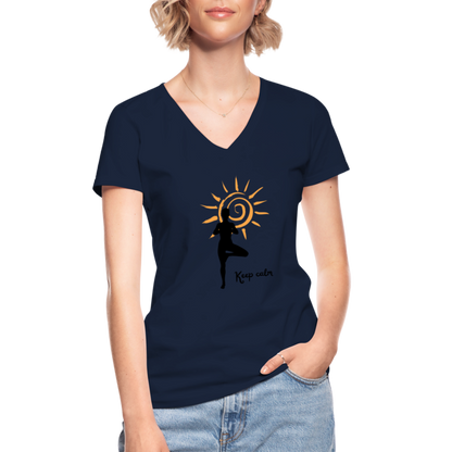 Klassisches Frauen-T-Shirt mit V-Ausschnitt - Keep calm - Navy