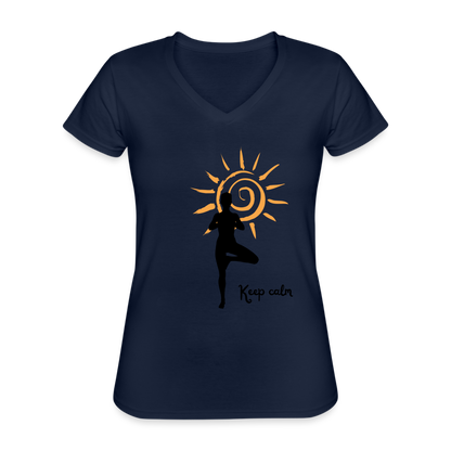 Klassisches Frauen-T-Shirt mit V-Ausschnitt - Keep calm - Navy