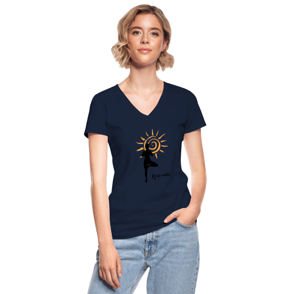 Klassisches Frauen-T-Shirt mit V-Ausschnitt - Keep calm - Navy