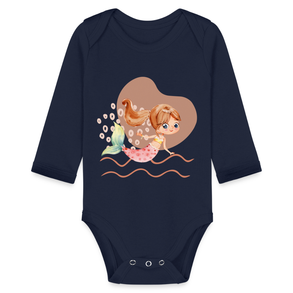 Baby Bio-Langarm-Body - Meerjungfrau Herz - Dunkelnavy