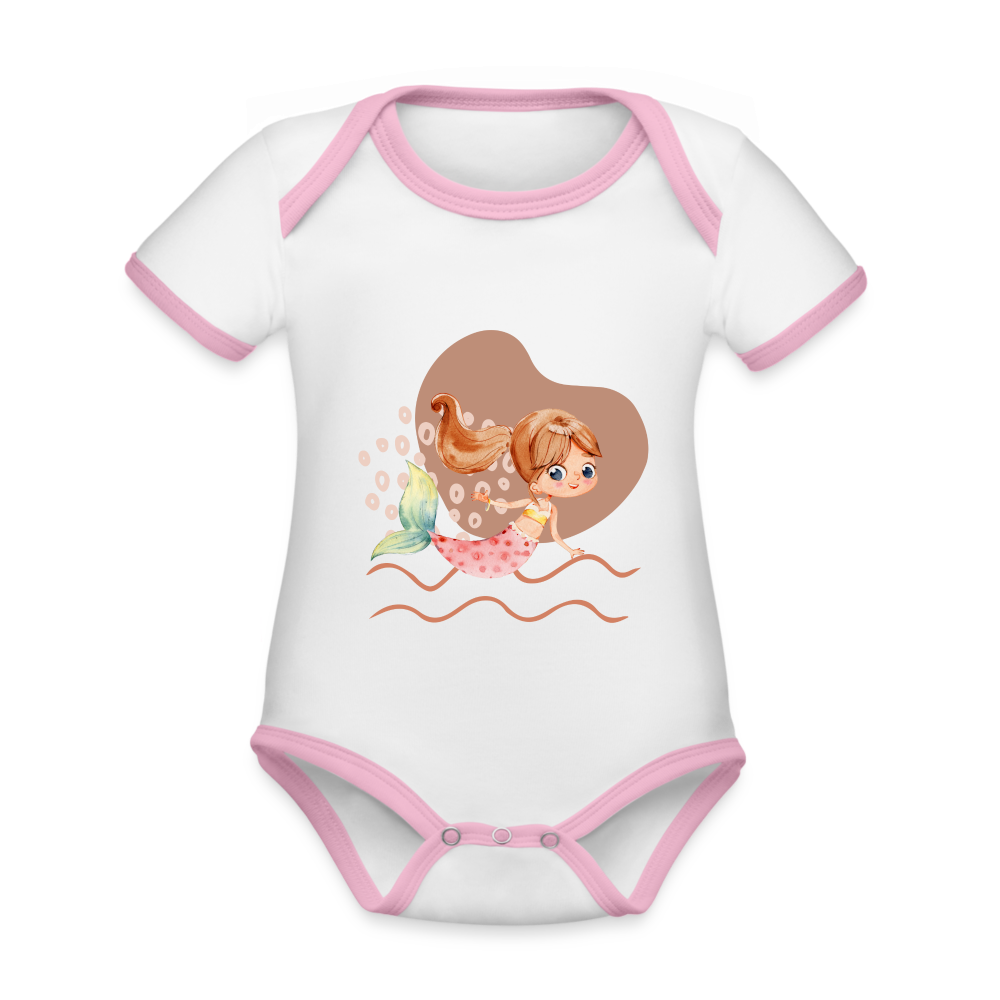 Baby Bio-Kurzarm-Kontrastbody - Meerjungfrau Herz - Weiß/Rose