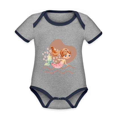 Baby Bio-Kurzarm-Kontrastbody - Meerjungfrau Herz - Grau meliert/Navy