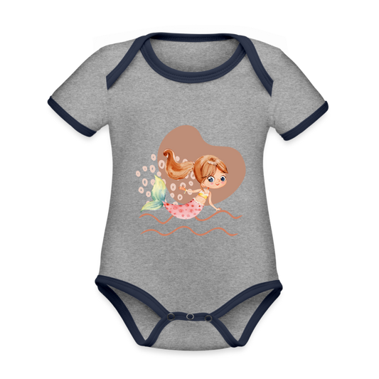 Baby Bio-Kurzarm-Kontrastbody - Meerjungfrau Herz - Grau meliert/Navy