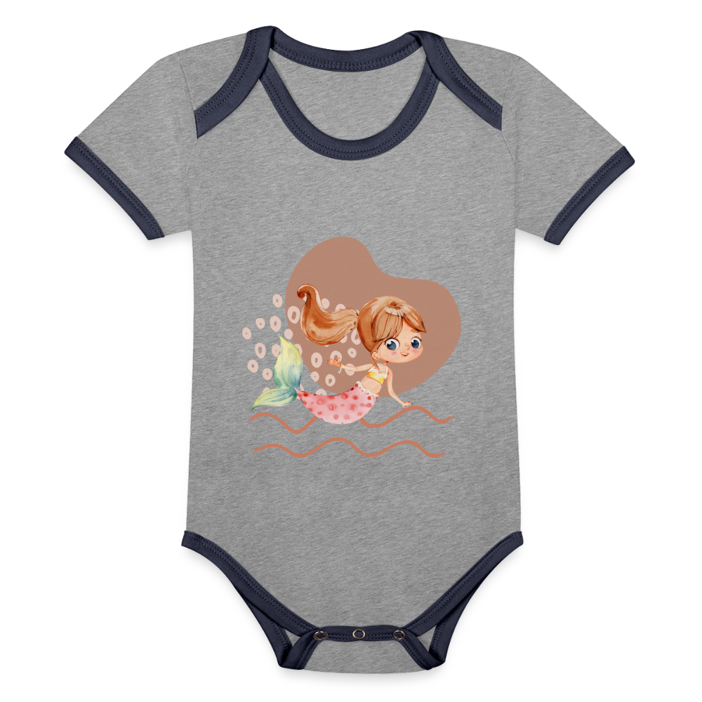 Baby Bio-Kurzarm-Kontrastbody - Meerjungfrau Herz - Grau meliert/Navy