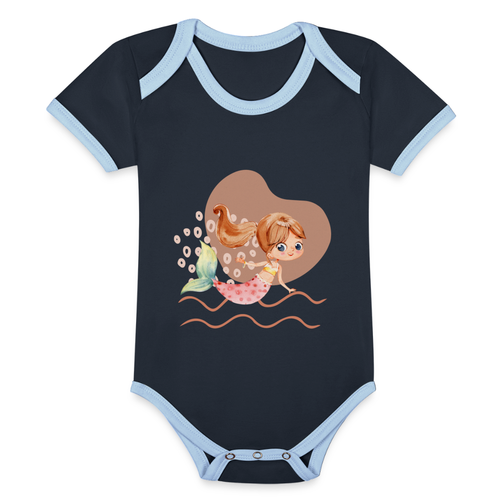 Baby Bio-Kurzarm-Kontrastbody - Meerjungfrau Herz - Navy/Himmelblau