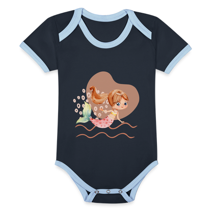 Baby Bio-Kurzarm-Kontrastbody - Meerjungfrau Herz - Navy/Himmelblau