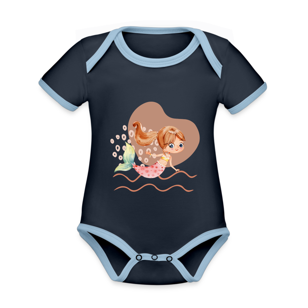 Baby Bio-Kurzarm-Kontrastbody - Meerjungfrau Herz - Navy/Himmelblau