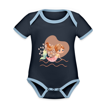 Baby Bio-Kurzarm-Kontrastbody - Meerjungfrau Herz - Navy/Himmelblau