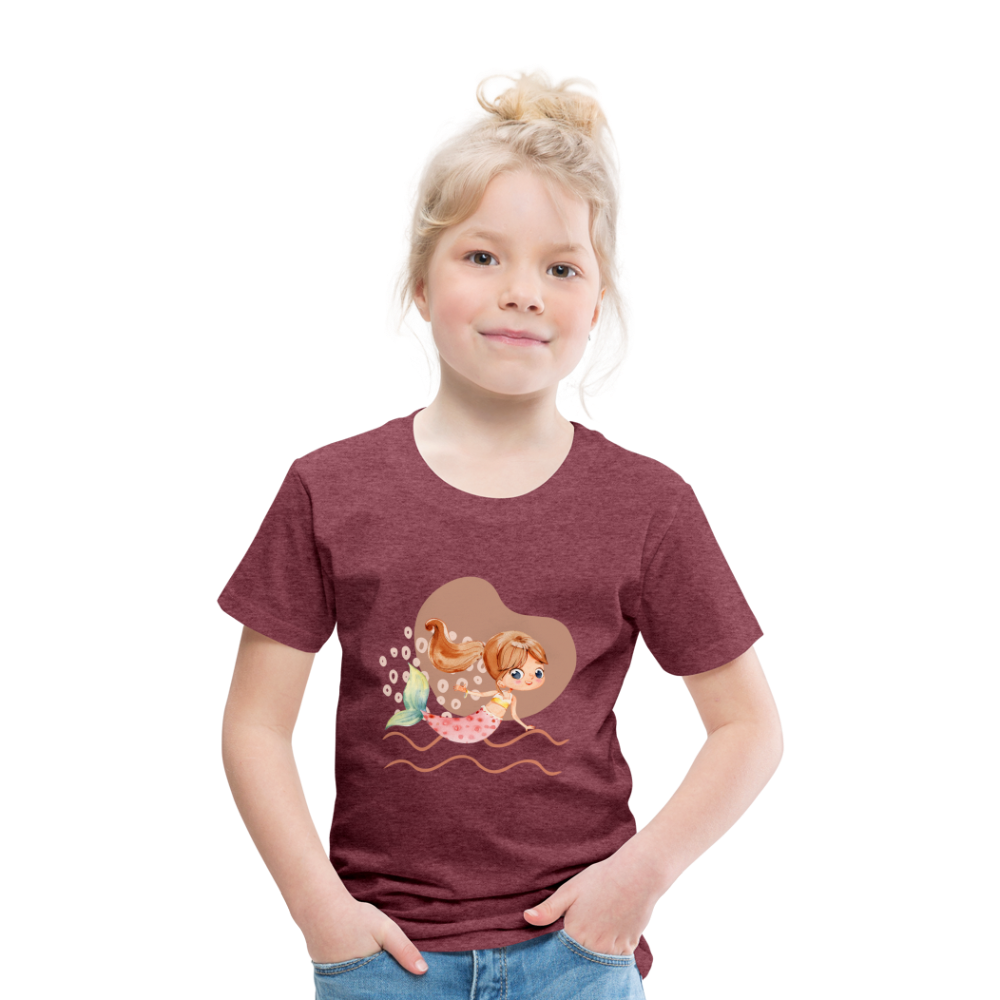 Kinder Premium T-Shirt - Meerjungfrau Herz - Bordeauxrot meliert