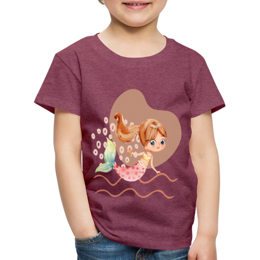 Kinder Premium T-Shirt - Meerjungfrau Herz - Bordeauxrot meliert