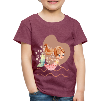 Kinder Premium T-Shirt - Meerjungfrau Herz - Bordeauxrot meliert