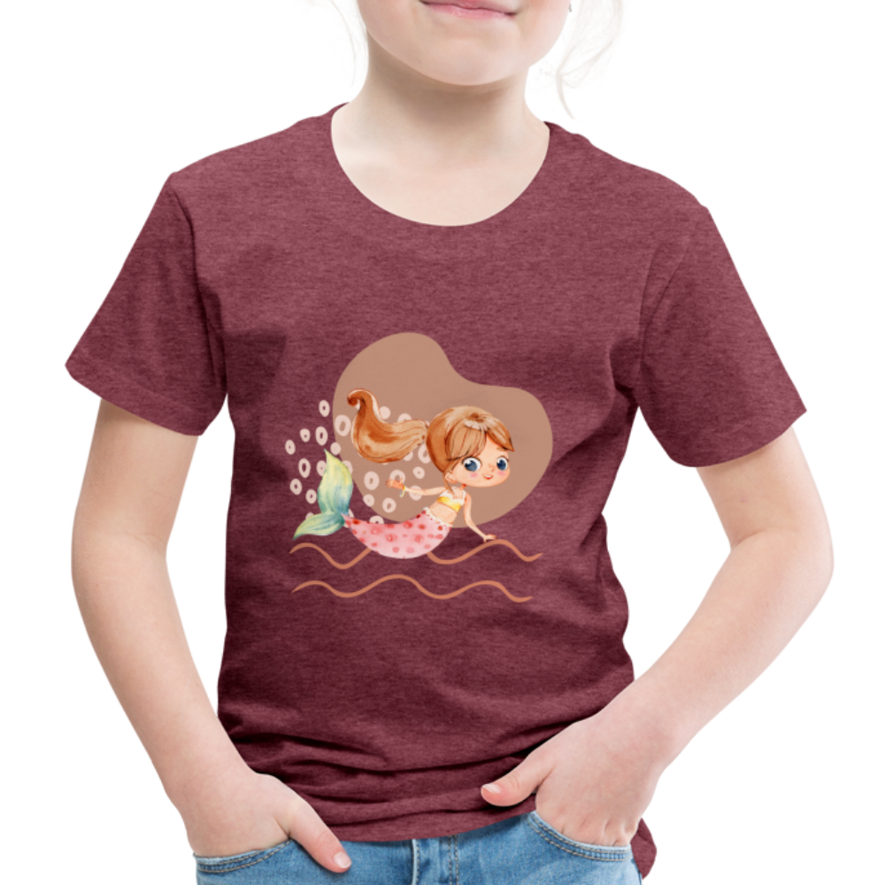 Kinder Premium T-Shirt - Meerjungfrau Herz - Bordeauxrot meliert