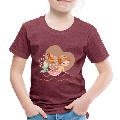 Kinder Premium T-Shirt - Meerjungfrau Herz - Bordeauxrot meliert