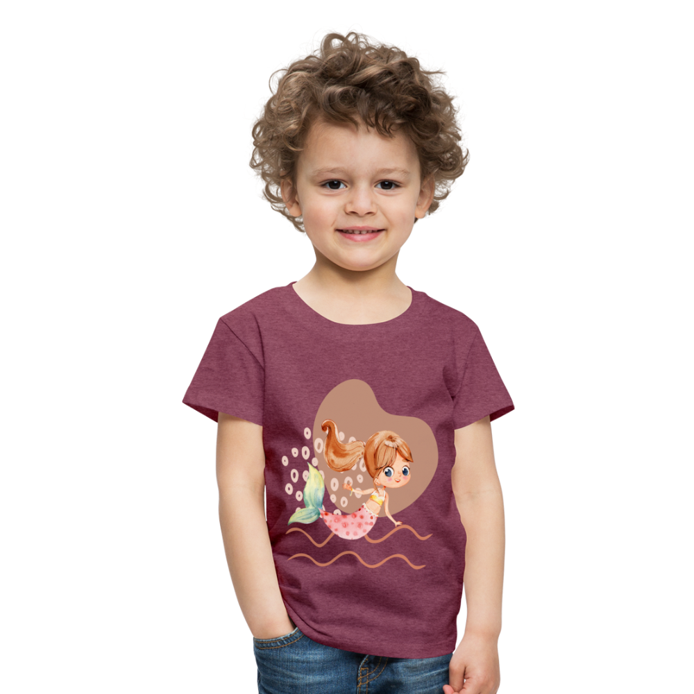 Kinder Premium T-Shirt - Meerjungfrau Herz - Bordeauxrot meliert