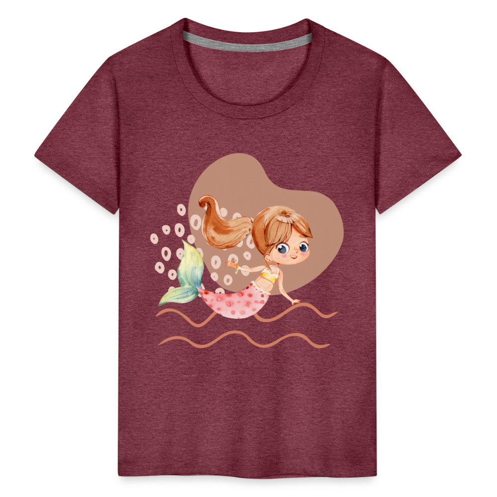 Kinder Premium T-Shirt - Meerjungfrau Herz - Bordeauxrot meliert