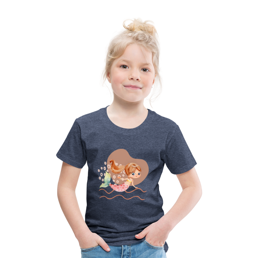 Kinder Premium T-Shirt - Meerjungfrau Herz - Blau meliert