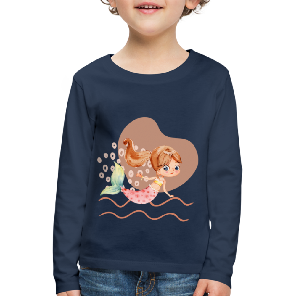 Kinder Premium Langarmshirt - Meerjungfrau Herz - Navy