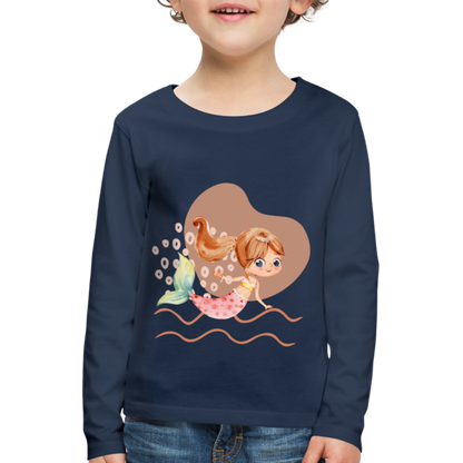 Kinder Premium Langarmshirt - Meerjungfrau Herz - Navy