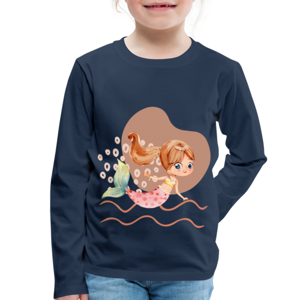 Kinder Premium Langarmshirt - Meerjungfrau Herz - Navy