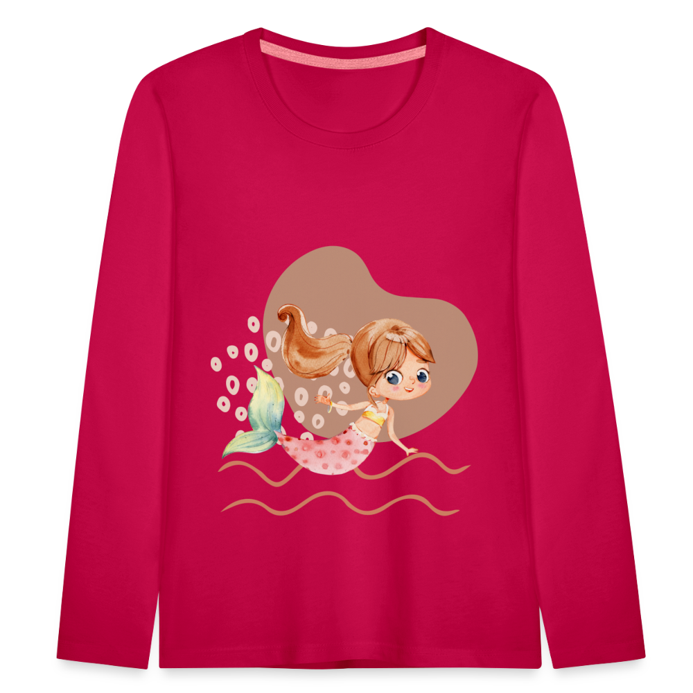 Kinder Premium Langarmshirt - Meerjungfrau Herz - dunkles Pink