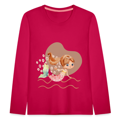 Kinder Premium Langarmshirt - Meerjungfrau Herz - dunkles Pink