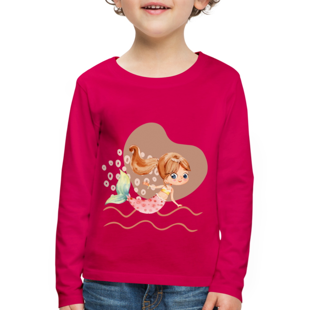 Kinder Premium Langarmshirt - Meerjungfrau Herz - dunkles Pink