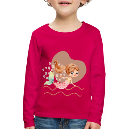 Kinder Premium Langarmshirt - Meerjungfrau Herz - dunkles Pink