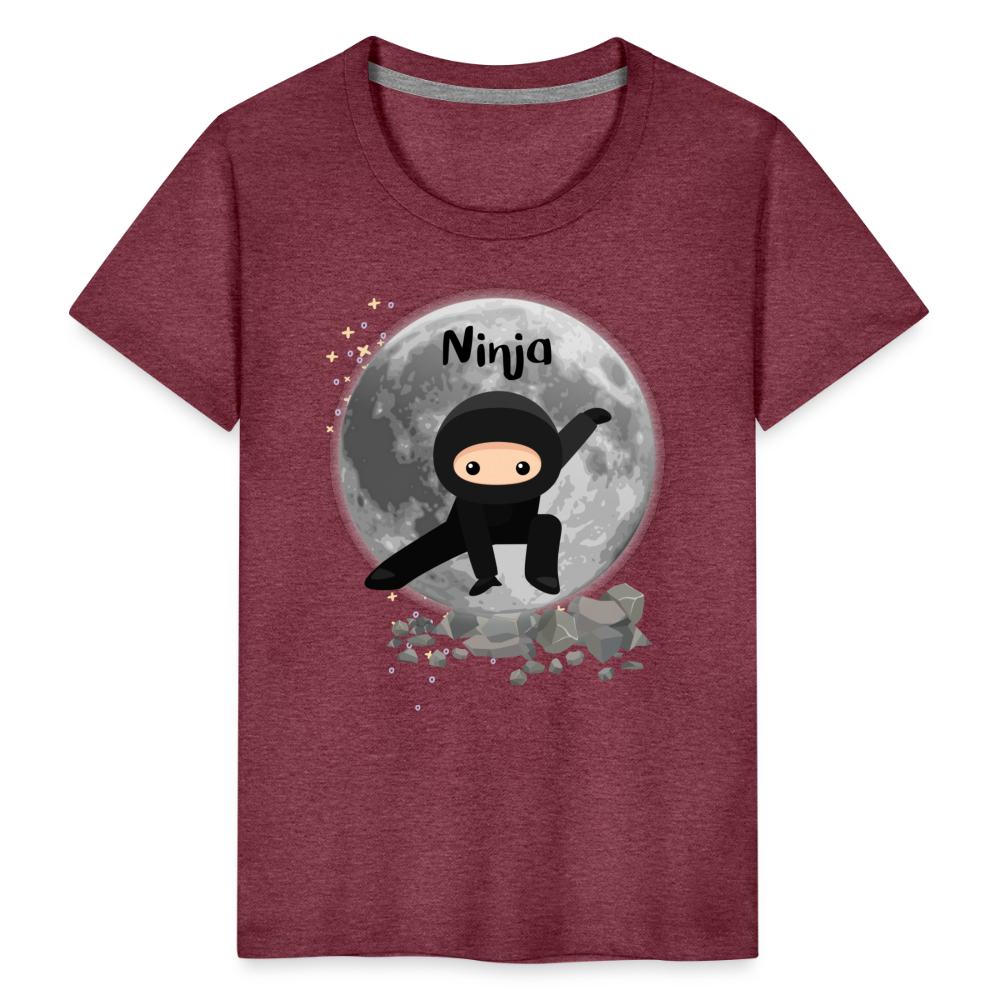 Kinder Premium T-Shirt - Ninja Mond - Bordeauxrot meliert