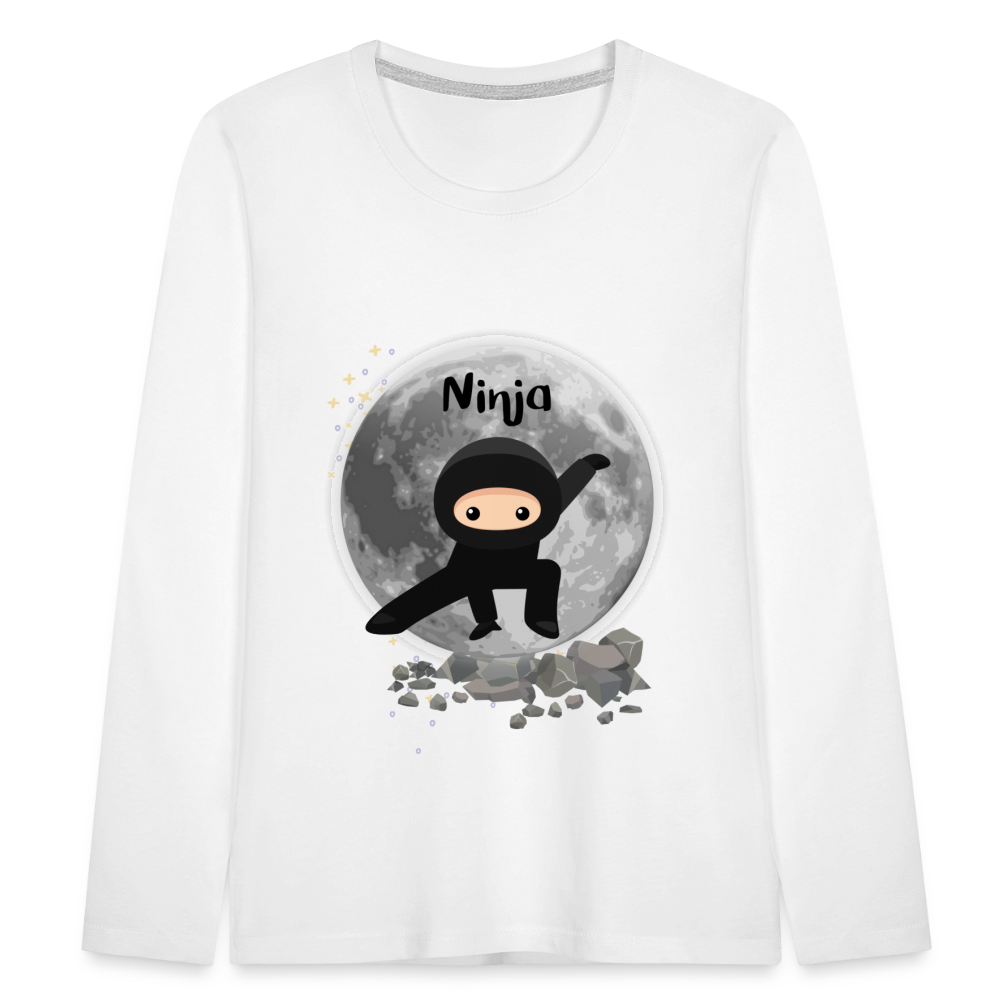 Kinder Premium Langarmshirt - Ninja Mond - weiß