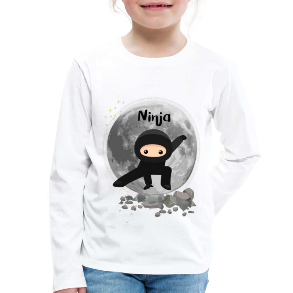 Kinder Premium Langarmshirt - Ninja Mond - weiß