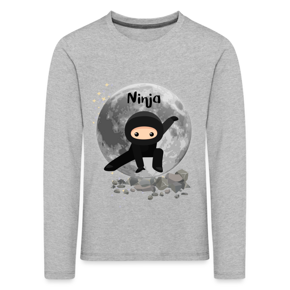 Kinder Premium Langarmshirt - Ninja Mond - Grau meliert