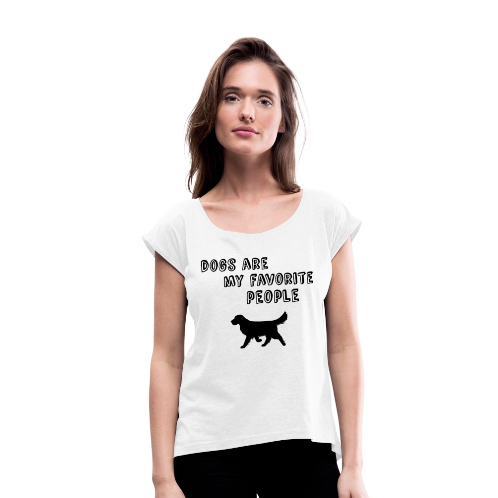 Frauen T-Shirt mit gerollten Ärmeln - Favorite Dog - weiß