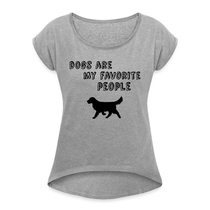 Frauen T-Shirt mit gerollten Ärmeln - Favorite Dog - Grau meliert