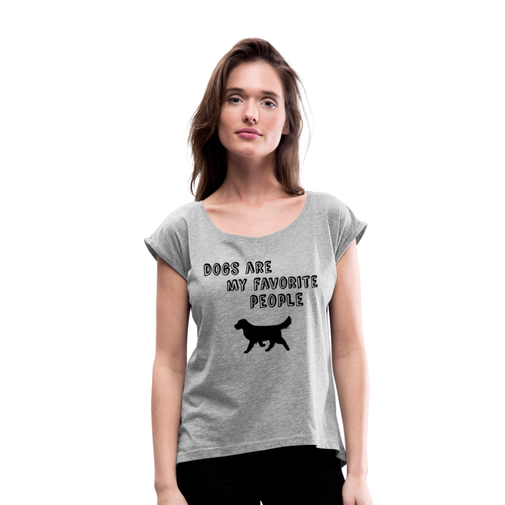 Frauen T-Shirt mit gerollten Ärmeln - Favorite Dog - Grau meliert