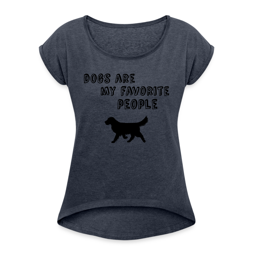 Frauen T-Shirt mit gerollten Ärmeln - Favorite Dog - Navy meliert