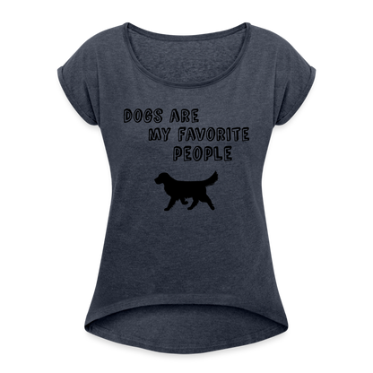 Frauen T-Shirt mit gerollten Ärmeln - Favorite Dog - Navy meliert