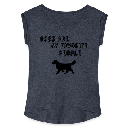 Frauen T-Shirt mit gerollten Ärmeln - Favorite Dog - Navy meliert