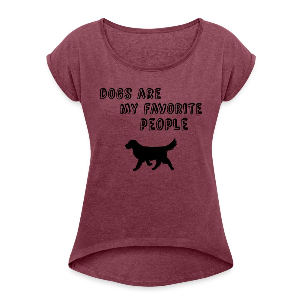 Frauen T-Shirt mit gerollten Ärmeln - Favorite Dog - Bordeauxrot meliert