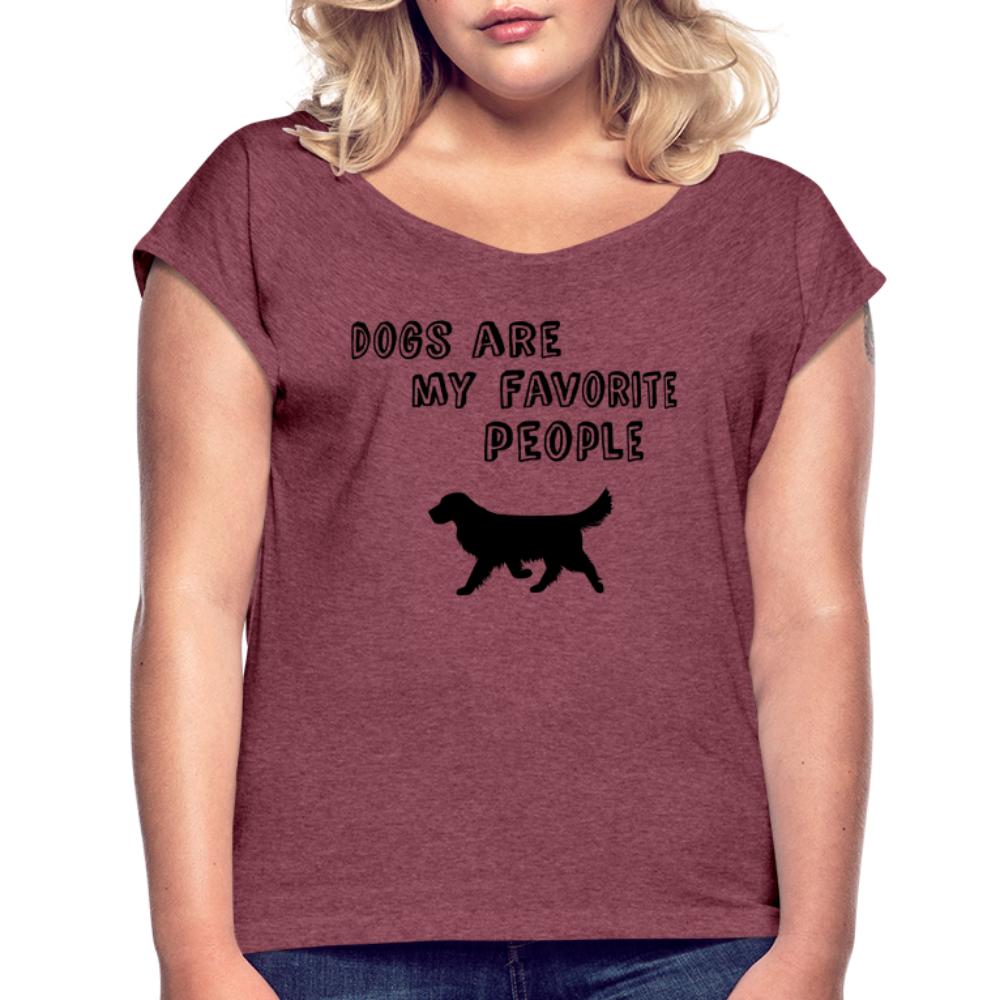 Frauen T-Shirt mit gerollten Ärmeln - Favorite Dog - Bordeauxrot meliert