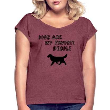 Frauen T-Shirt mit gerollten Ärmeln - Favorite Dog - Bordeauxrot meliert