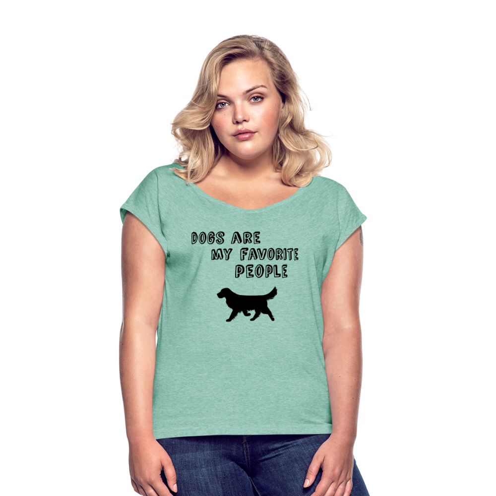 Frauen T-Shirt mit gerollten Ärmeln - Favorite Dog - Minze meliert