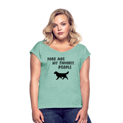 Frauen T-Shirt mit gerollten Ärmeln - Favorite Dog - Minze meliert