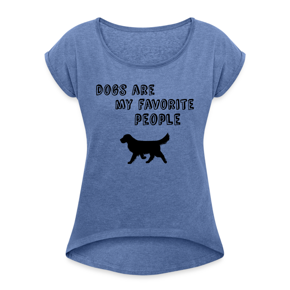 Frauen T-Shirt mit gerollten Ärmeln - Favorite Dog - Denim meliert