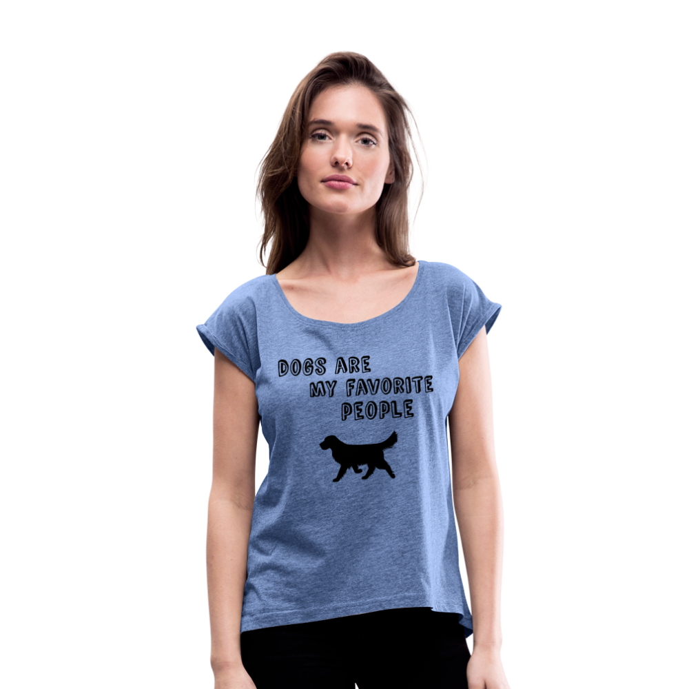 Frauen T-Shirt mit gerollten Ärmeln - Favorite Dog - Denim meliert