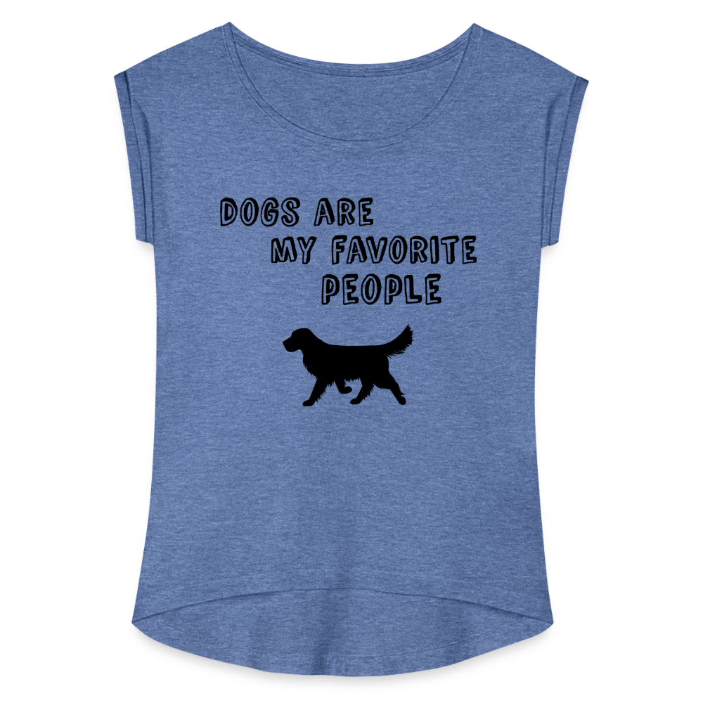 Frauen T-Shirt mit gerollten Ärmeln - Favorite Dog - Denim meliert