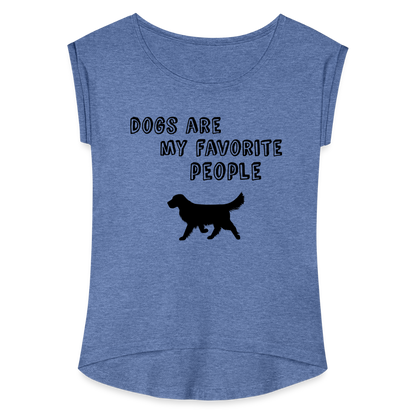 Frauen T-Shirt mit gerollten Ärmeln - Favorite Dog - Denim meliert