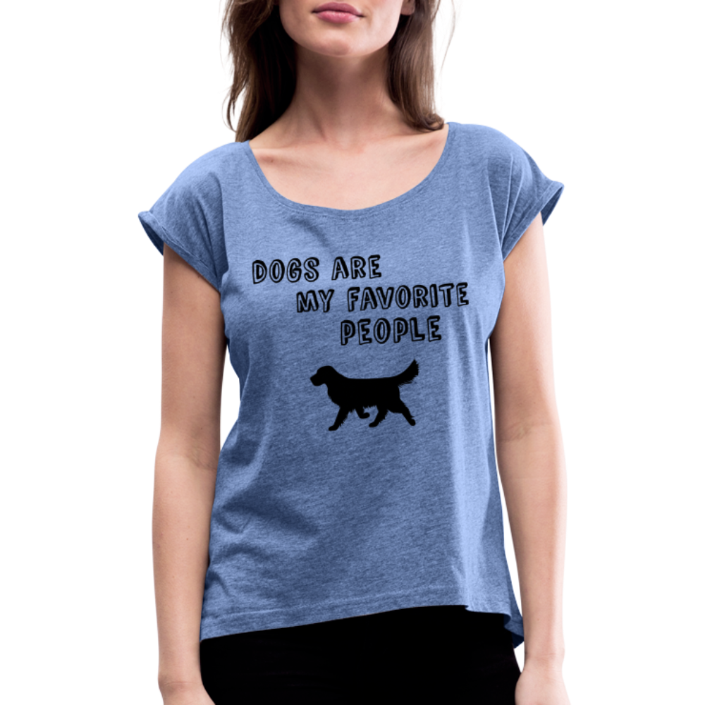 Frauen T-Shirt mit gerollten Ärmeln - Favorite Dog - Denim meliert